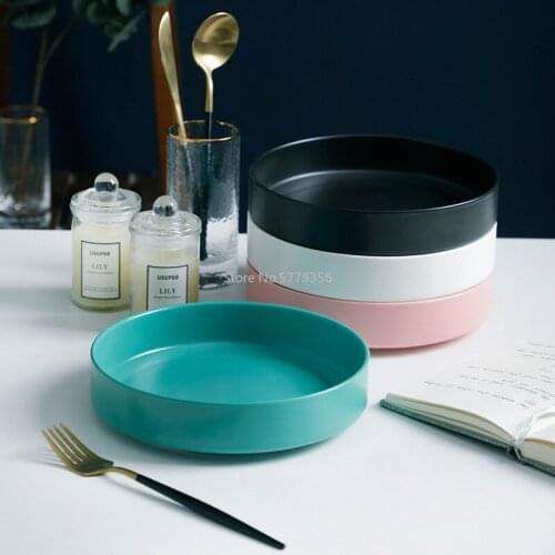 Nordic Color Glaze Plate Creative Dinner Plate High-quality Ceramic Steaming Plate Round Porcelain Plate Dumpling Plate