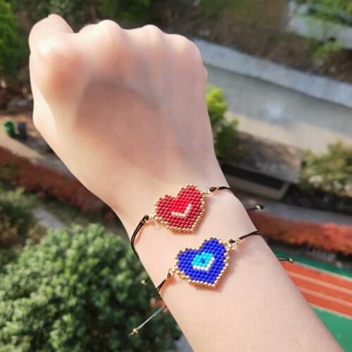 FAIRYWoo Gothic Heart Turkey Evil Eye Miyuki Bracelet Woman Ethnic For Kid Gift Ins Hot Luck Drawstring Friendship Bracelets