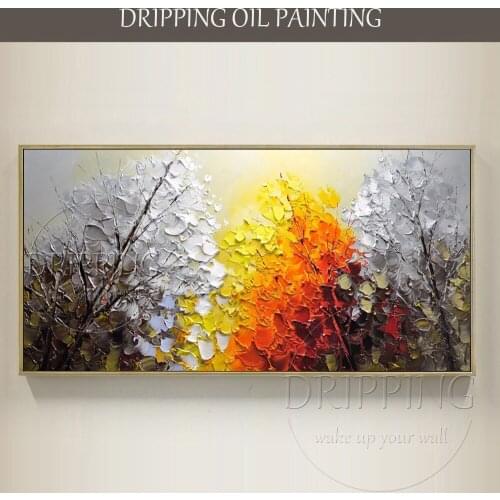 Skilled Artist Hand-painted Textured Knife Landscape Tree Oil Painting Vivid Colors Landscape Painting Thick Oil Knife Painting