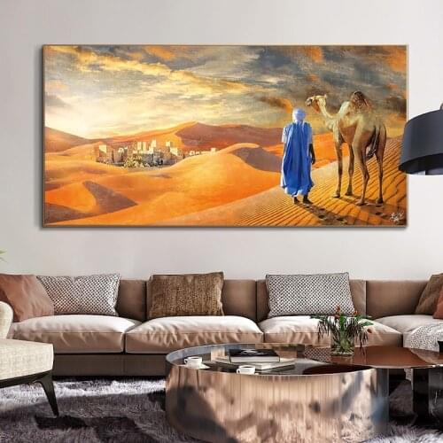 Landscape The Desert Oil Painting Decoration Living Room Camel City Poster and Print Picture Home Wall Art Canvas Painting
