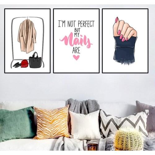 Canvas painting fashion nails art picture girl beauty salon wall decor pink makeup nails quote wall art canvas painting Canvas