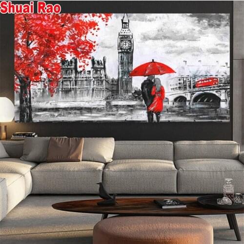 London Big Ben Red Bus couple Diamond Embroidery Picture Of Rhinestones diamond painting Cross Stitch Mosaic Diamond Art
