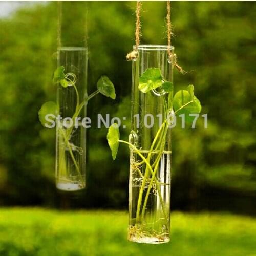 Crystal 2 pcs Tube Hanging Hydroponic Glass Vase Wedding Home Decor Artificial Flower Pot Plant Clear F442