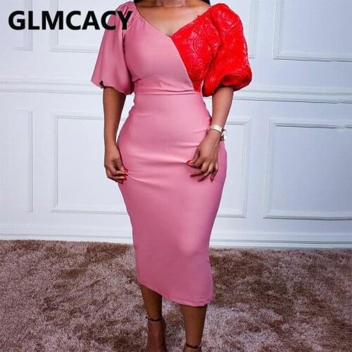 Lace Insert Patchwork Bodycon Midi Dress Elegant OL Workwear Dress