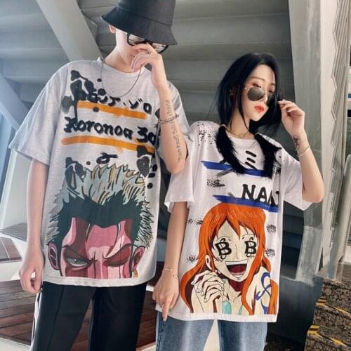 Summer Men Women Harajuku T Shirt Short Sleeve Streetwear Japanese Clothes Tshirt Graphic Tee Tops Anime One Piece Nami Zoro