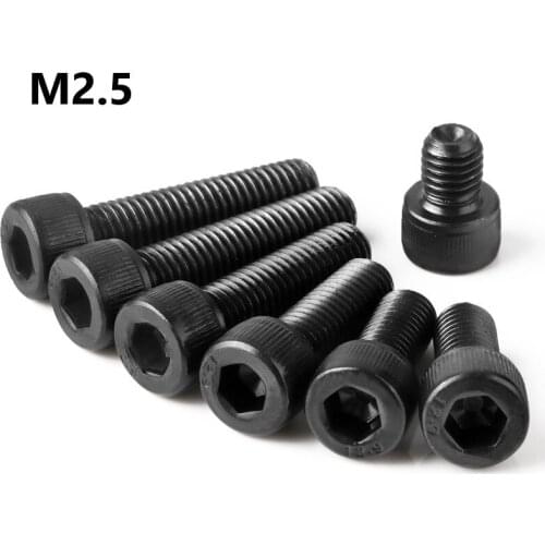 M2.5 Bolt 12.9 Grade Alloy Steel Black Hexgon Socket Screw M2.5* 3 4 5 6 8 10 12 14 16 20 25 30mm Extended Screw Full Thread