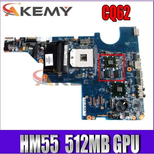 Akemy Laptop Motherboard for HP Pavilion G62 CQ62 615578-001 595183-001 DA0AX1MB6H0 HM55 DDR3 512MB GPU free cpu