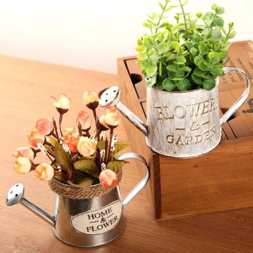 Hot Sale Metal Iron Flower Watering Barrel Retro Flower Succulent Pot Plant Bucket Home Desktop Decor Wedding Garden