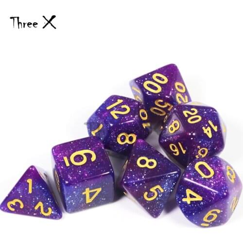 Mix-color Royal Universe Galaxy Creative Dice Set of D4-D20 with Mysterious Glitter Powder for DND RPG Boardgame