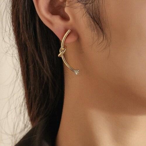 Minar Personality Metallic Knotted Earrings for Women Gold Silver Color Shinning Rhinestone Cross Long Earrings Bijoux Femme