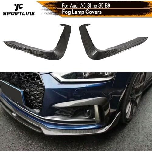 Front Fog Lamp Cover Trim Fit For Audi A5 Sline S5 2017 2018 2019 FRP Bumper 2PCS Carbon Bumper Fins Canards Carbon Fiber / FRP