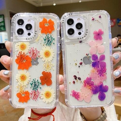 Real Pressed Dried Flowers Phone Case For iPhone X XS Max XR 7 8 Plus 12 11 Pro Max Mini Case Soft Clear Floral Shockproof Cover