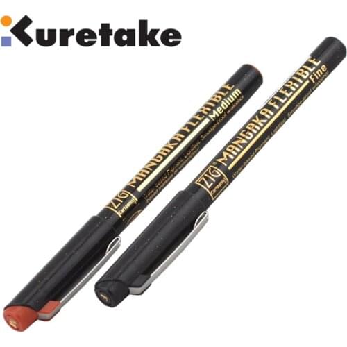 ZIG Kuretake Marker Pen Mangaka Flexible Pens Drawing Pen Comic Cartoon Water-Based F & M Tip Black Brown Scriptliner Japan