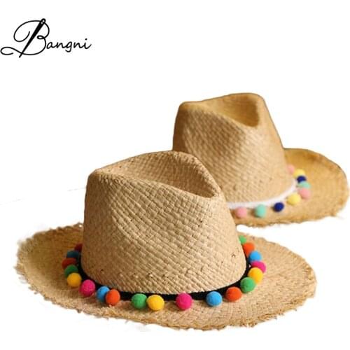 Summer Women Sun Hats Sweet Colorful Tassel Balls Straw hats Girls Vintage Beach Panama Hats Chapeu Feminino Fedoras Jazz