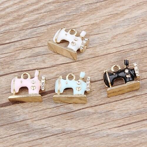 10pcs New Arrival Sewing Machines With Rhinestone Oil Drop Pendant Fit For Bracelet DIY Fashion Jewelry Accessories
