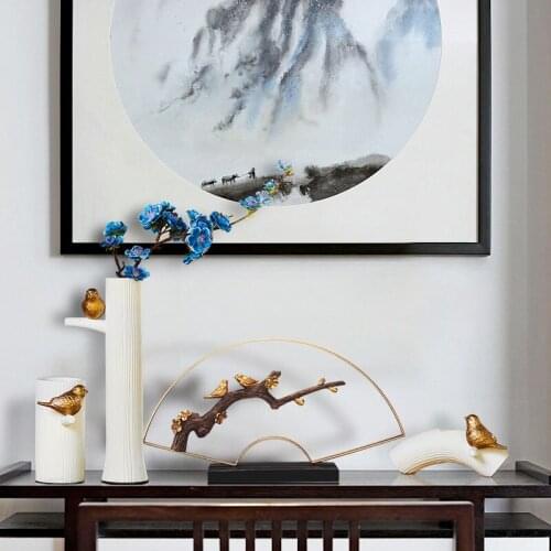 Modern Ins Flower birds Resin Vase Ornaments Home Furnishing Crafts Fengshui Living Room Desk Figurines Decoration Office Statue