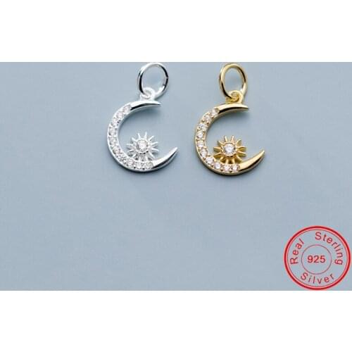 UQBing Fashion Silver Color 12*9*1.5mm CZ Zircon Moon Shape Charms Pendant Diy Jewelry Necklace