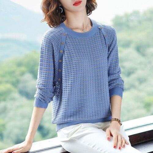 Spring Autumn Style Women Hollow-out Knitted Pullover Sweater Lady Casual Long Sleeve O-Neck Loose Pullover Tops ZZ0921