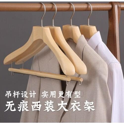 5pcs/lot Beech Wood Suits Hangers Heavy Duty Coat Hanger with Non-slip Bar for Pants non-defrmation Clothing Hanging