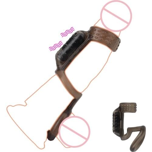 Vibrating Strapon Cock Rings Penis Enlargement Stretcher Sex Toys for Couple Men Delay Ejaculation Vibrator Women Vagina Massage