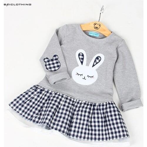 High Quality Spring Baby Girl Clothes Girl Baby Dress Long Sleeve Cartoon Embroiderie Bunny Princess Dress Clothes 3 Designs