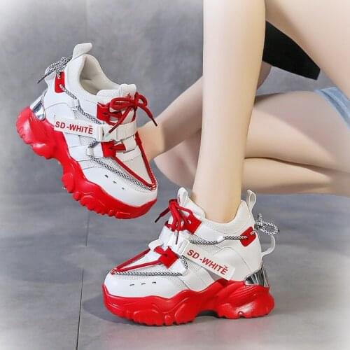 Fashion 2020 Autumn High Platform High Heels Women Thick Sole Shoes 10CM Heels Wedge Sneakers Breathable Mesh Casual Shoes Woman