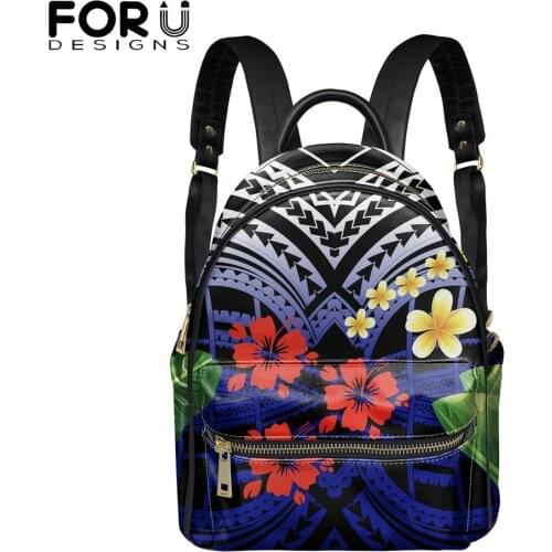 FORUDESIGNS Women Backpack Shoulder Bag Polynesian Tribe And Plumeria Pattern Ladies Pu Leather Mochila Fashion Sac a Dos Bolsas