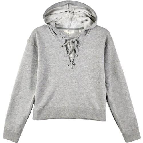 Womens Gray Grommet Lace Crop Top Hoodie