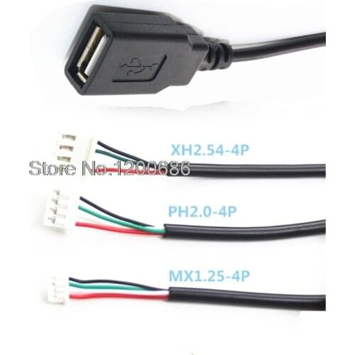 0.3M 30CM USB Female Jack to XH2.54 1.25 ZH1.5 PH2.0 XH2.54 dupont 2.54 4P wire cable harness