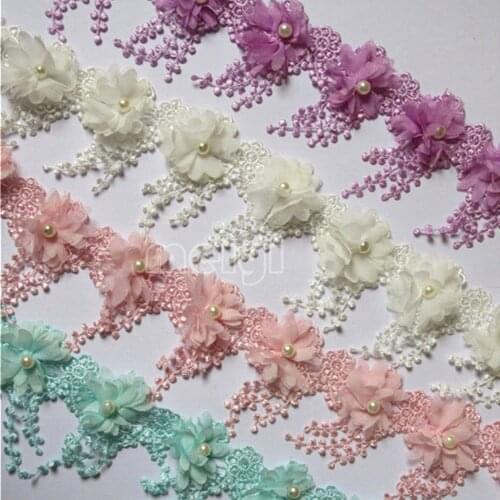 1 Meter 9cm Pearl 3D Flower Tassel Lace Edge Trim Ribbon Fabric Embroidered Applique Sewing Craft Crochet Wedding Dress Clothes