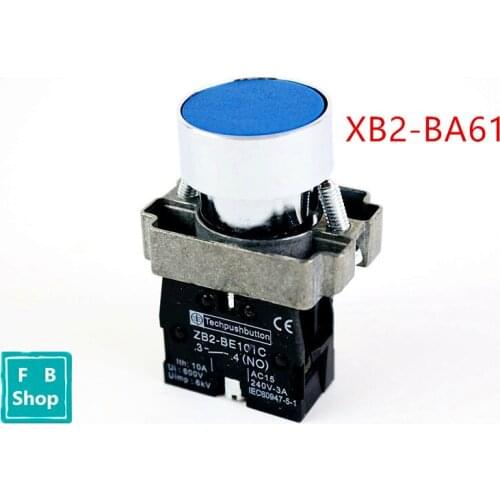 1pcs XB2-BA61 22mm blue momentary flat push self-resetting button switch