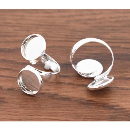 12mm 5pcs/Lot Classic Light Silver Plated Brass Adjustable Ring Settings Blank/Base,Fit 12mm Glass Cabochons,Buttons;Ring Bezels