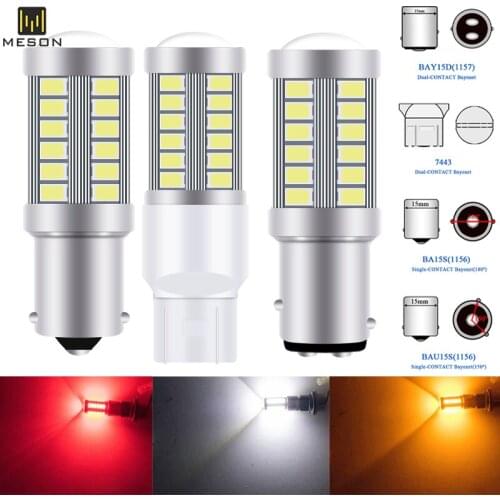 2Pcs Strobe led T20 7443 1156 BA15S 1157 BAY15D 5630 5730 33 Smd led Car Flash Brake Bulbs Lights Reverse Red Yellow White 12V