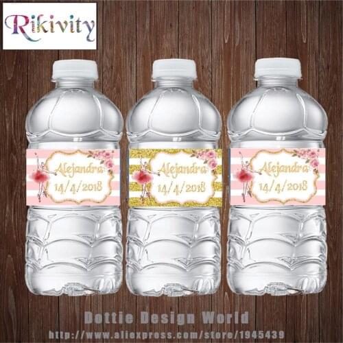20 Pcs/lot Princess Ballet Ballerina Water Bottle Labels Pink Gold Candy Bar Wrapper Birthday Party Baby Shower Decoration Gifts