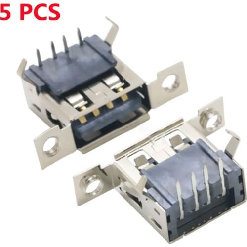 5PCS A Type Micro USB 2.0 4Pin Female Jack USB Port Dock Connector Tail Charging Socket With Screw Holes