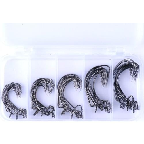 50pcs/Pack Mix Size Worm Hook Light Imported Steel Wire Preservative Wide Belly Bait Fishing Accessories Box Fishing Tool