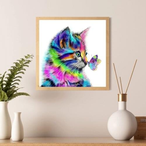 5D Round Diamond Painting Set Animal Cat Pattern Cross Stitch Landscape Mosaic Diamond Embroidery Home Decoration