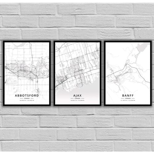 Abbotsford Ajax Banff Barrie Brampton Burlington Burnaby Calgary Cornwall Edmonton Fredericton Greater Canada Map Poster