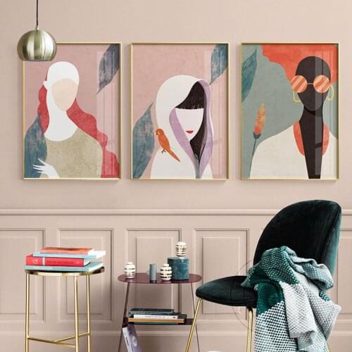 Abstract Fashion Vintage Girl Minimalist Wall Art Canvas Painting Nordic Posters And Prints Wall Pictures For Living Room Decor