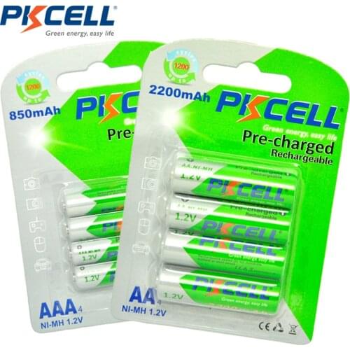 PKCELL 4PCS AA Rechargeable Battery 1.2V Ni-MH 2200MAH Low self-discharge Batteries +4Pcs 850MAH AAA Rechargeable Batteries