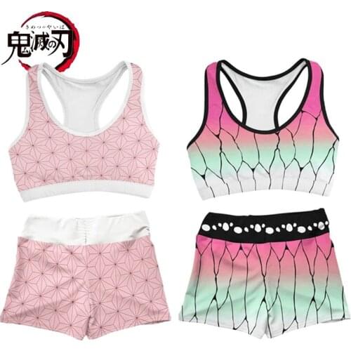 Anime Demon Slayer Kamado Nezuko Tanjirou Short Bra Yoga Tank Top Shorts Fitness Gym Running Tracksuit Cosplay Costume