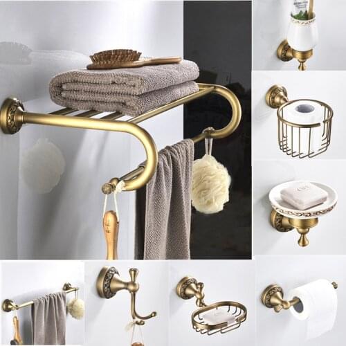 Antique Brass Carved Collection Double Cup Holder Bathroom Products Bathroom Accessories Creative Faucet Bathroom Hardware Set