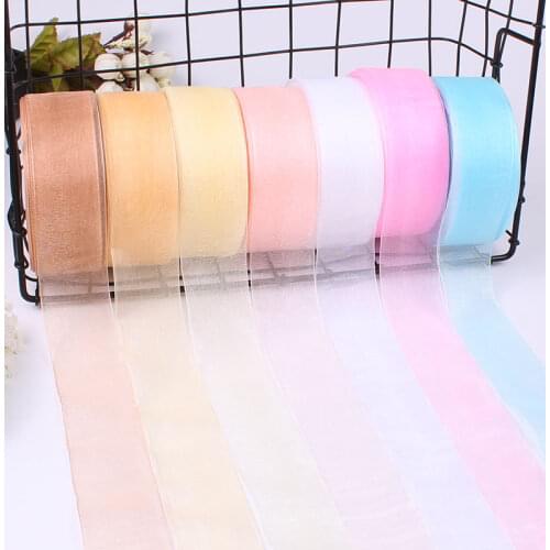 Pretty 40mm (50 Yard/Rolls) Silk Organza Transparent Satin Ribbon For Wedding Party Decoration supplies Crafts Gift Packing Belt