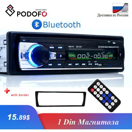Podofo Autoradio 1 Din Bluetooth Radio Car 12V JSD-520 SD AUX-IN MP3 Player FM USB Auto Stereo Audio Stereo In-dash Radio Coche
