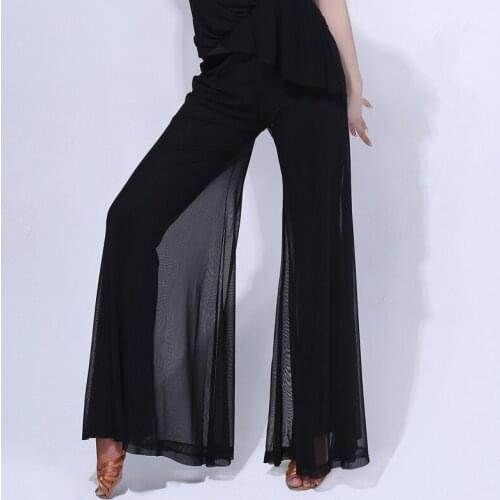 Latin Dance Pants Black Mesh Trumpet Trousers Flamengo Samba Tango Salsa Cha Cha Clothes Female Adult Practice Wear dance pant