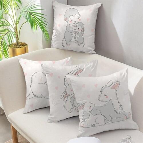 Fuwatacchi Carton Animals Print Cushion Cover Party DIY Decorations Pillows Cover Case For Home Decor 45x45cm Happy Mothers Day