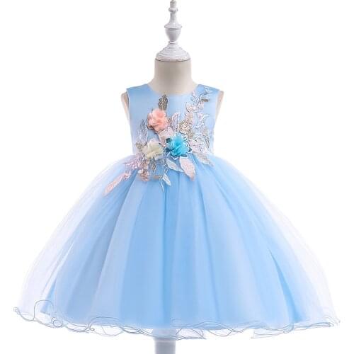 Kids Appliques Jumper Dress Princess Layered Lace Embroidered Tulle Dresses Party Wedding Evening Frock Bow-tie Gauze Vestidos