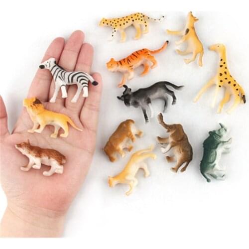 New 12 Pcs Simulation Animal World Model Toy Figures Vinyl Mini Giraffe leopard rhino Forest Animal PVC Figures Doll toy for Kid