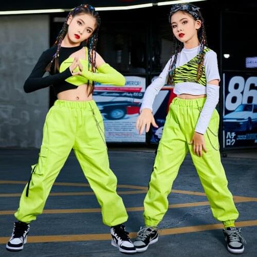 Hip-Hop Street Dance Clothes Rave Wear Fluoresce Green Girl Sets K-pop Outfit Crop Tops Cargo Pants Performance Costume DL8319