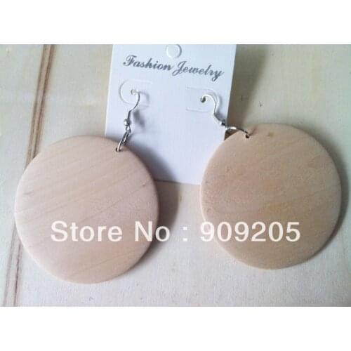 SANSHOOR DIY Natural Unfinished Wood Round Hole Christmas Earring 12pairs/lot SM-E054